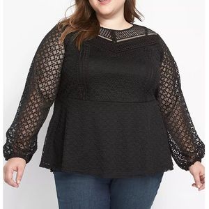 Lane Bryant Mock-Neck Illusion Lace Peplum Blouse